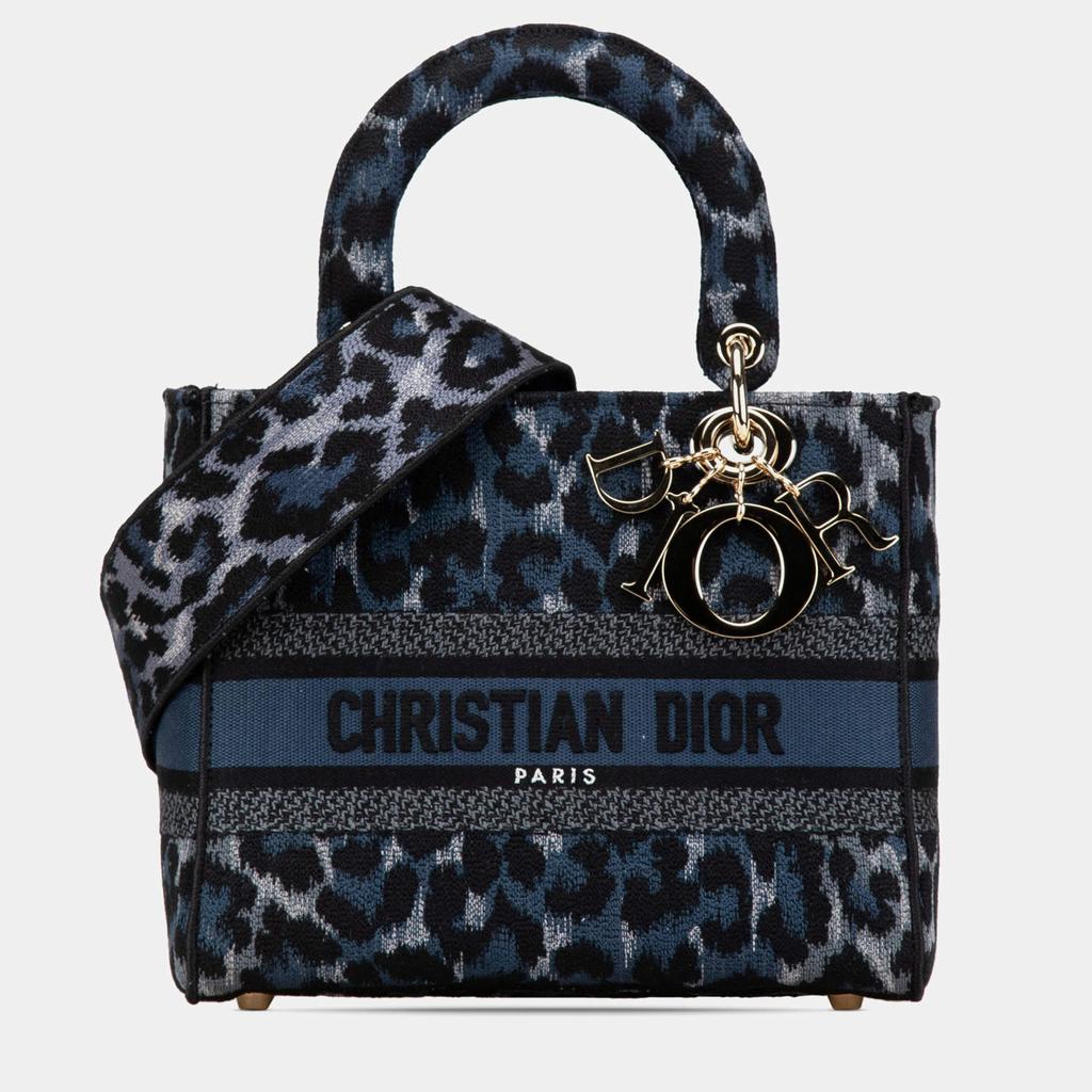 Dior Dior Blue Mizza Medium Embroidered Canvas Leopard Lady D Lite