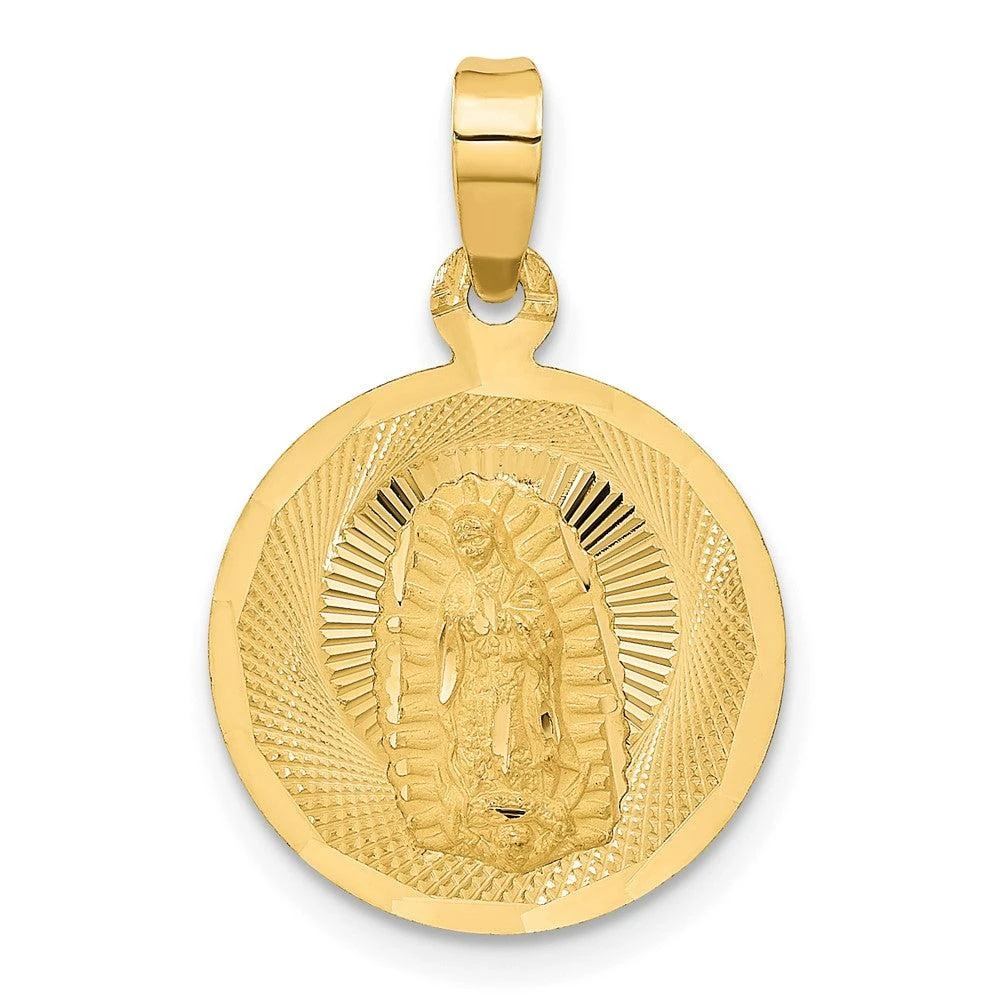 Diamond2Deal 14k Yellow Gold Diamond-cut Solid Our Lady Of Guadalupe Round Pendant