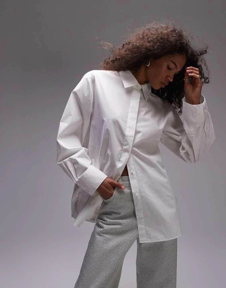 Topshop Topshop poplin buttoned cuff detail shirt in Ivory 1