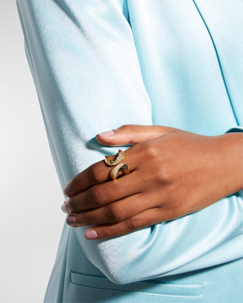 Vendorafa Yellow Gold Hammered Diamond Ring, Size 7