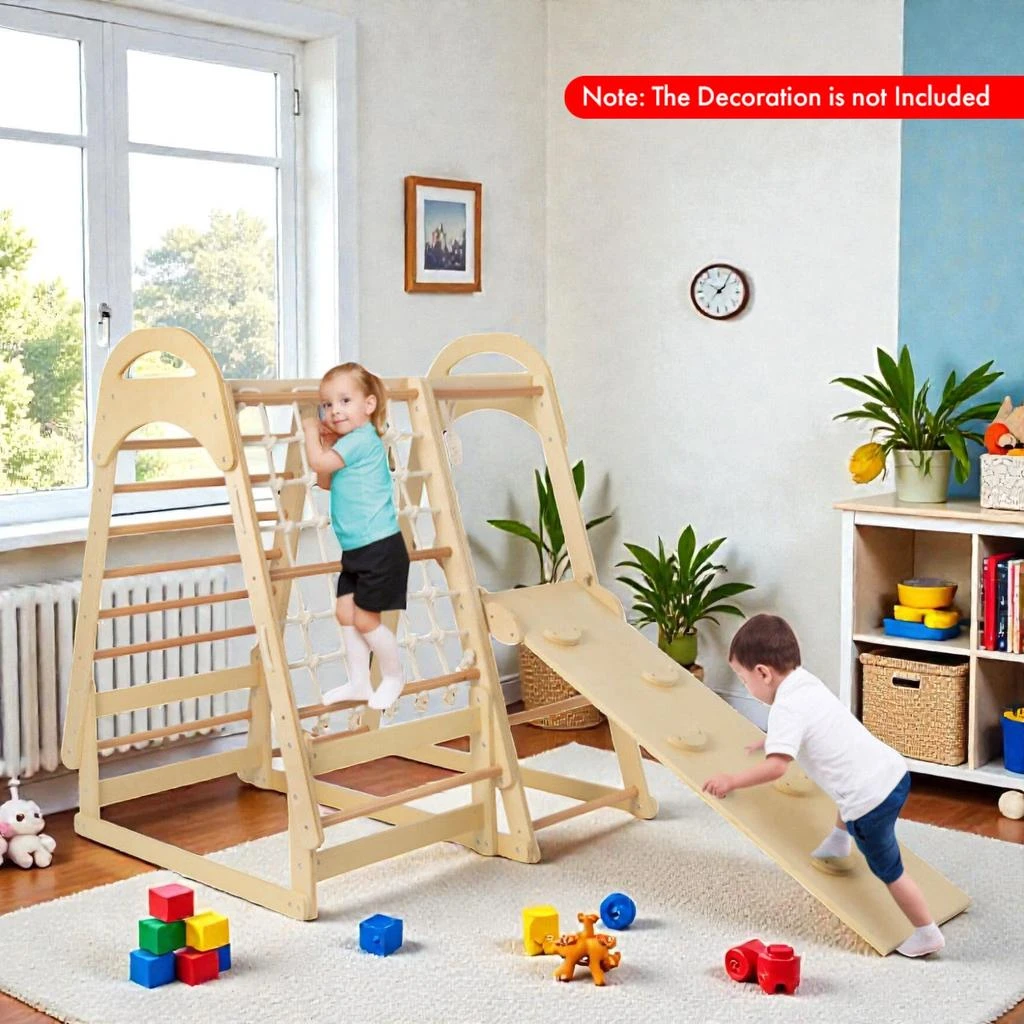 Hivvago Multi-Activity Wooden Indoor Gym for Kids with Slide
Climb Net 2