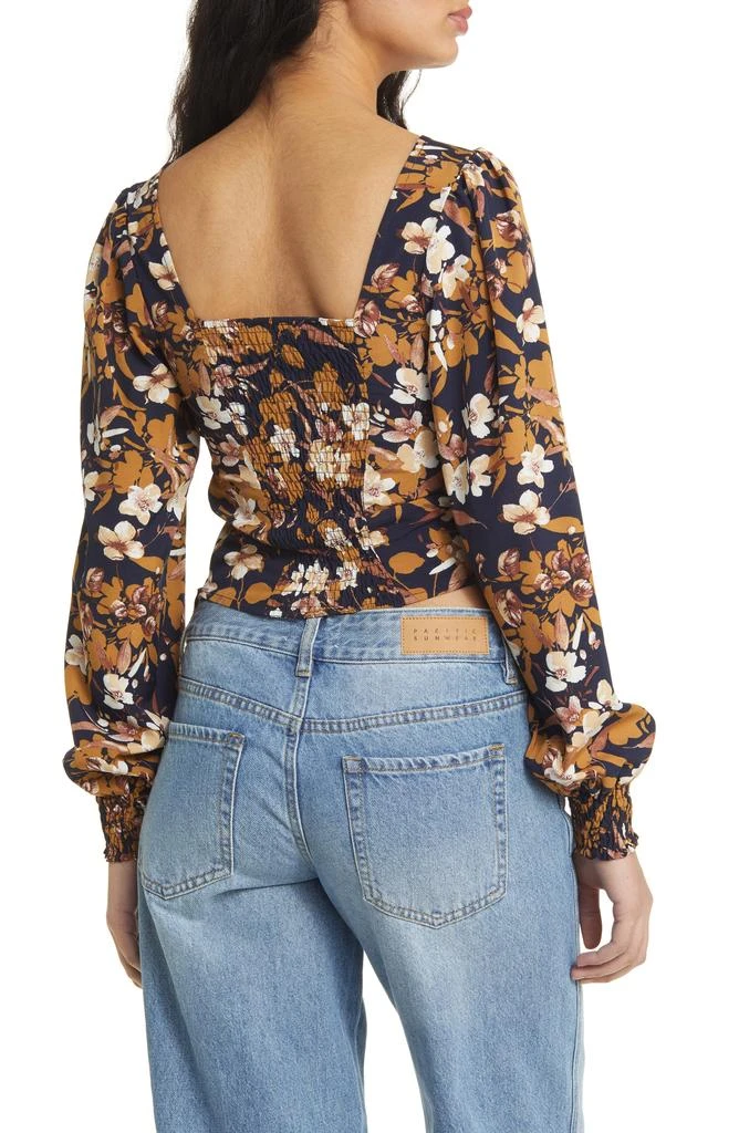 VIGOSS Floral Long Sleeve Sweetheart Neck Top 2