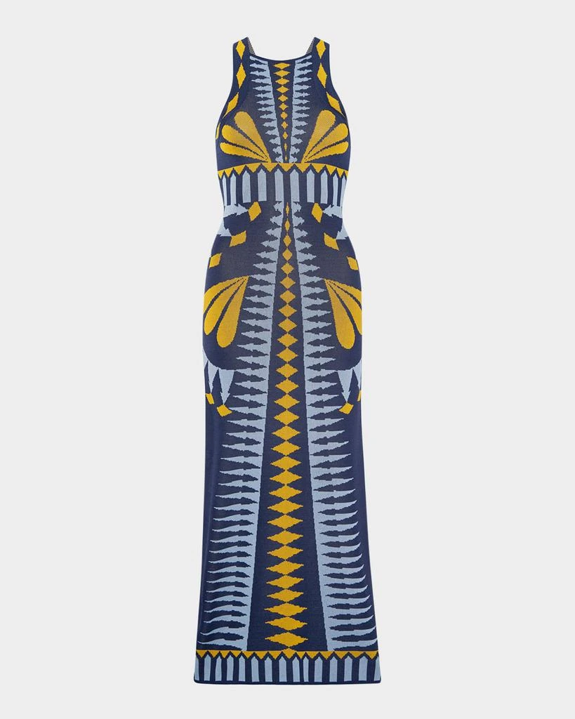 knee length dresses for ladies Kalista Jacquard Knit Midi Dress with Flared Sleeves and Buttons main image 0