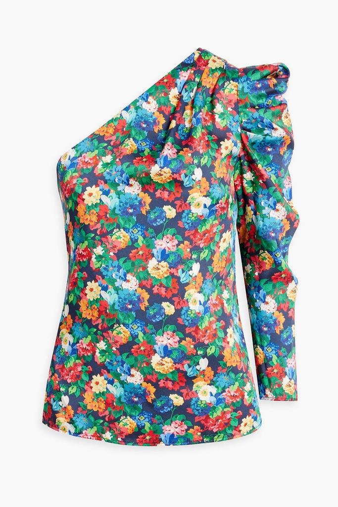LES RÊVERIES One-sleeve floral-print silk-satin top