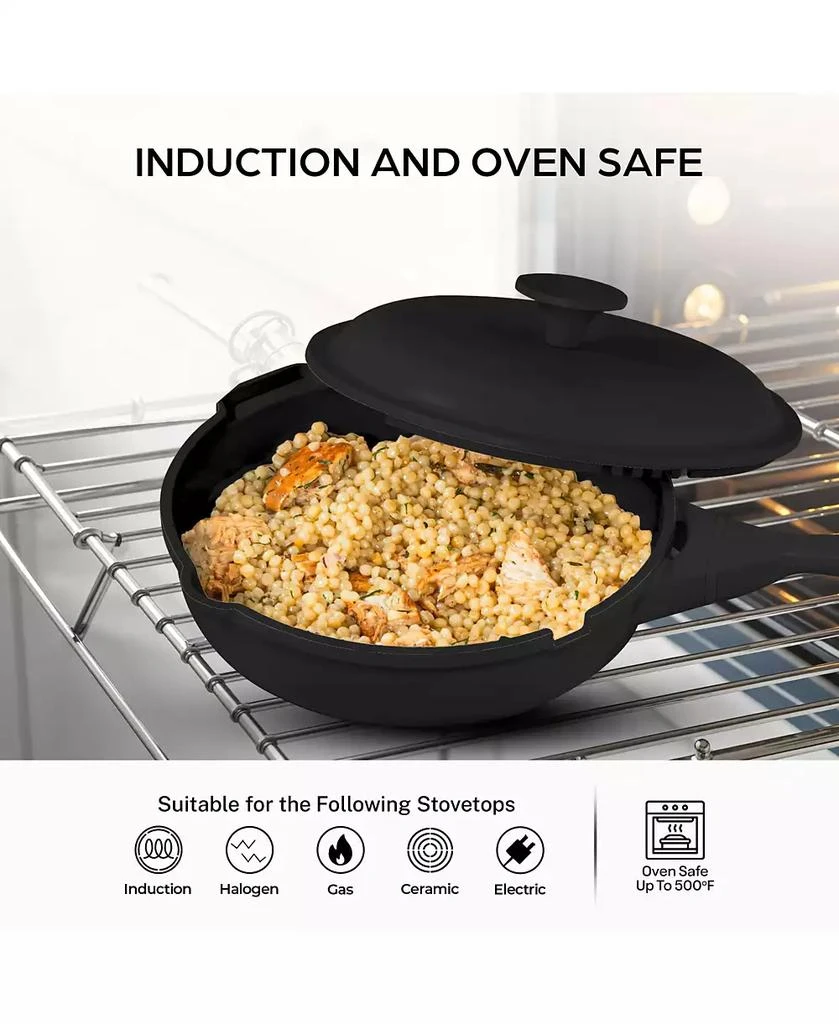 GraniteStone Zuka Ceramic 1.25 Qt. Ceramic 10 in 1 Nonstick Multi-Functional Saute Pan with Lid, Nylon Spoon 5