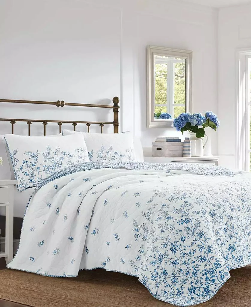 Laura Ashley Flora Cotton Reversible 2 Piece Quilt Set 1