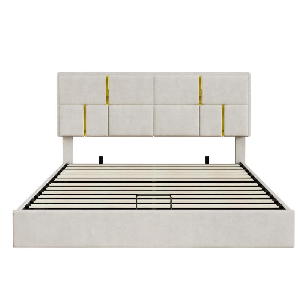 Streamdale Furniture Streamdale 2-Piece Queen Upholstered Platform Bed with Storage Ottoman, Beige 5