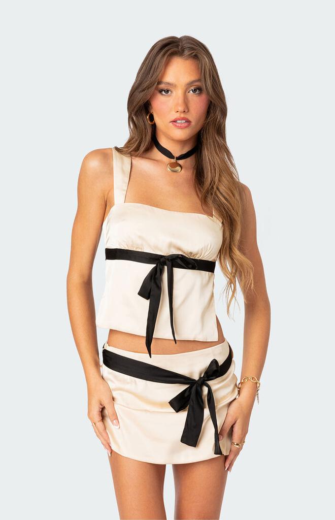 Shop Natalia Bow Ribbon Tie Satin Open Back Top on Sale at