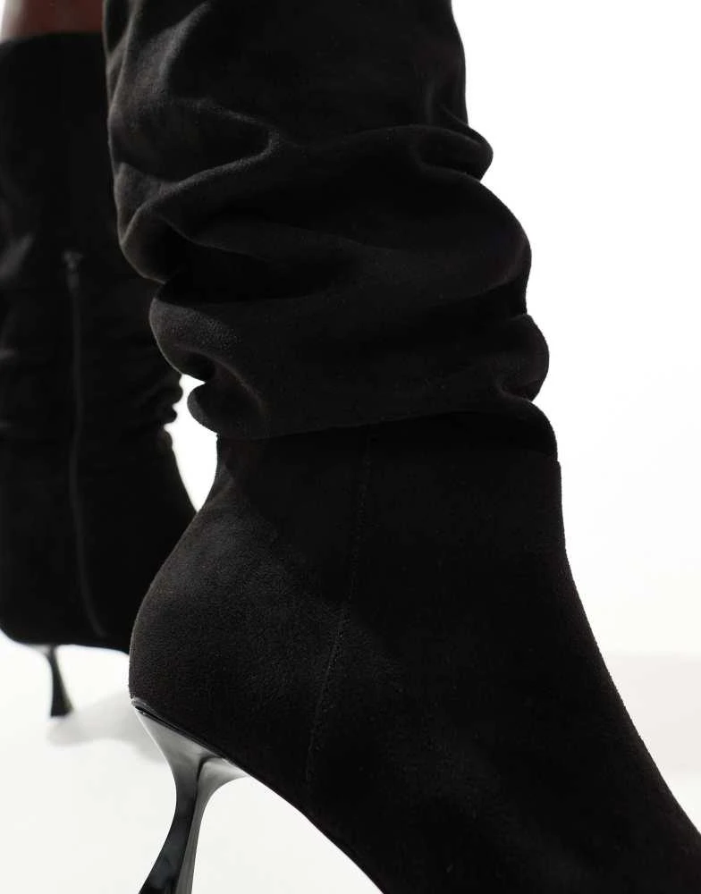 London Rebel Wide Fit London Rebel Nyla wide fit slouchy kitten heel knee boots in black 2