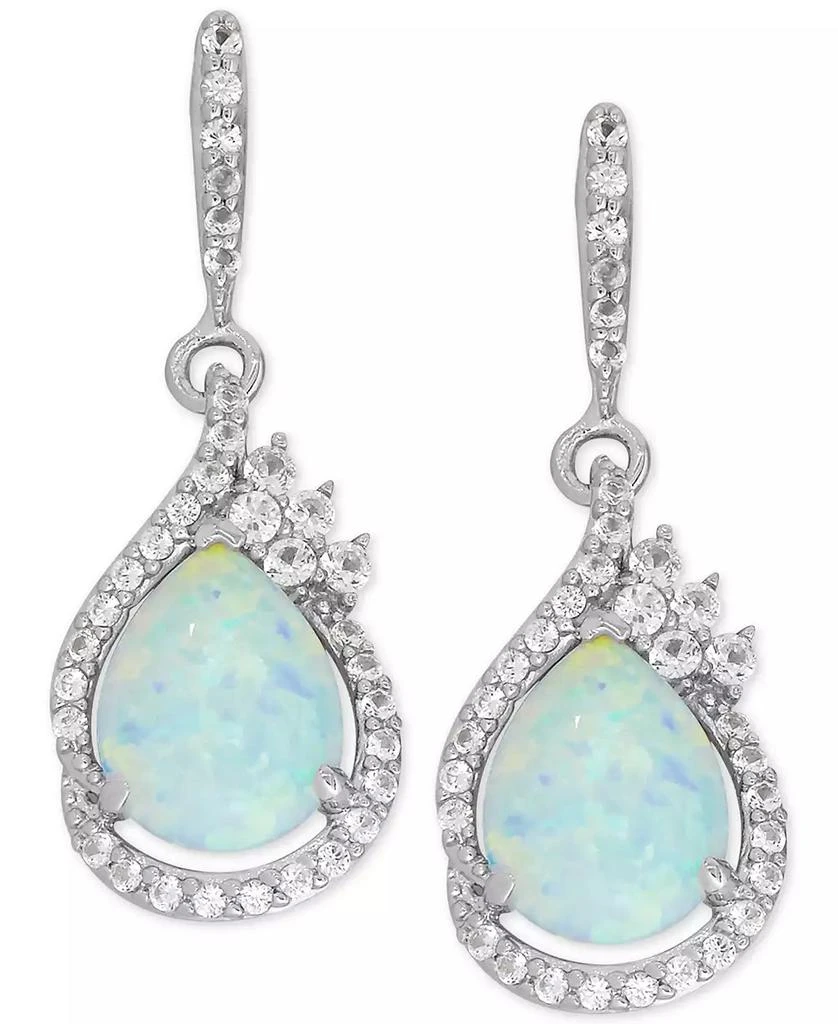 Macy's Lab-Grown Opal (1-1/2 ct. t.w.) and White Sapphire (1/2 ct. t.w.) Drop Earrings in Sterling Silver 1