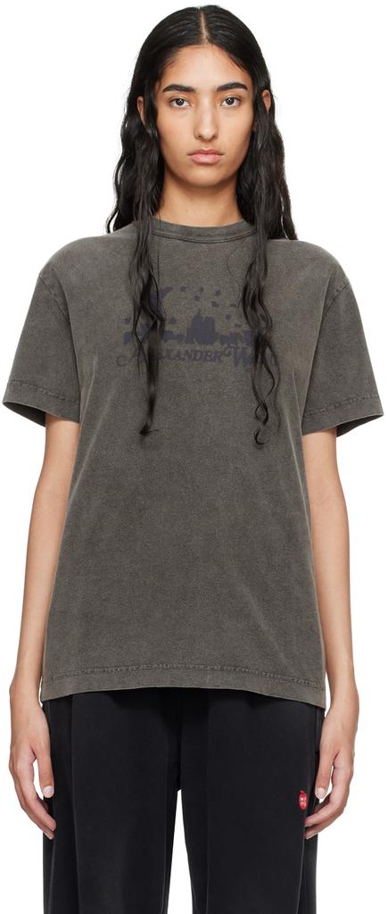 Alexander Wang Gray Distressed Skyline T-Shirt