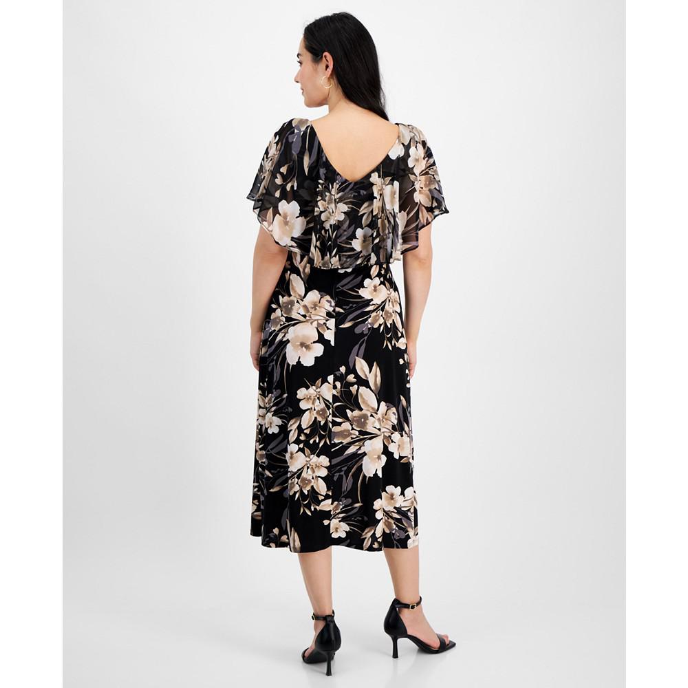 Connected Petite V-Neck Floral Cape Midi Dress