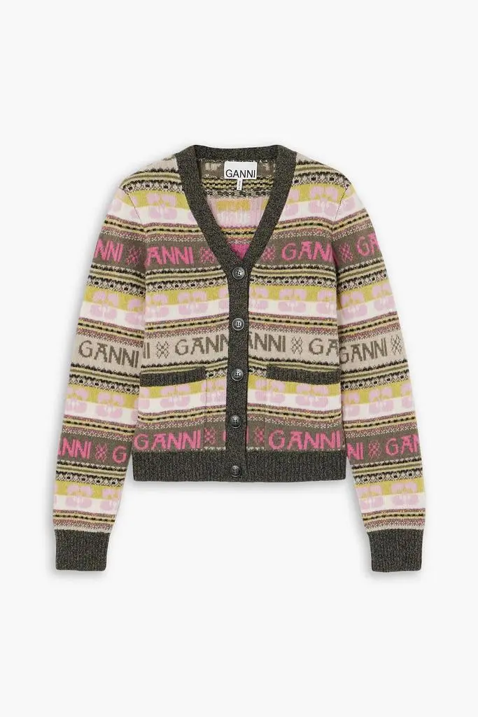 Ganni Intarsia-knit wool-blend cardigan