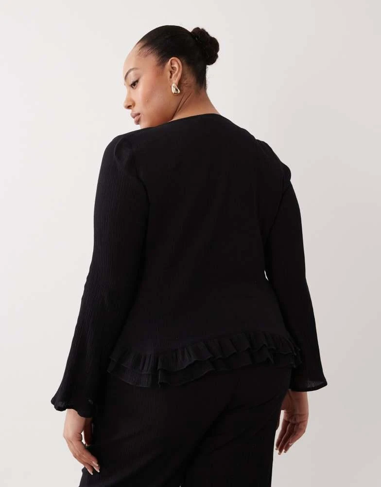 Esmee Curve Esmee Curve tie front ruffle trim beach top in black 4