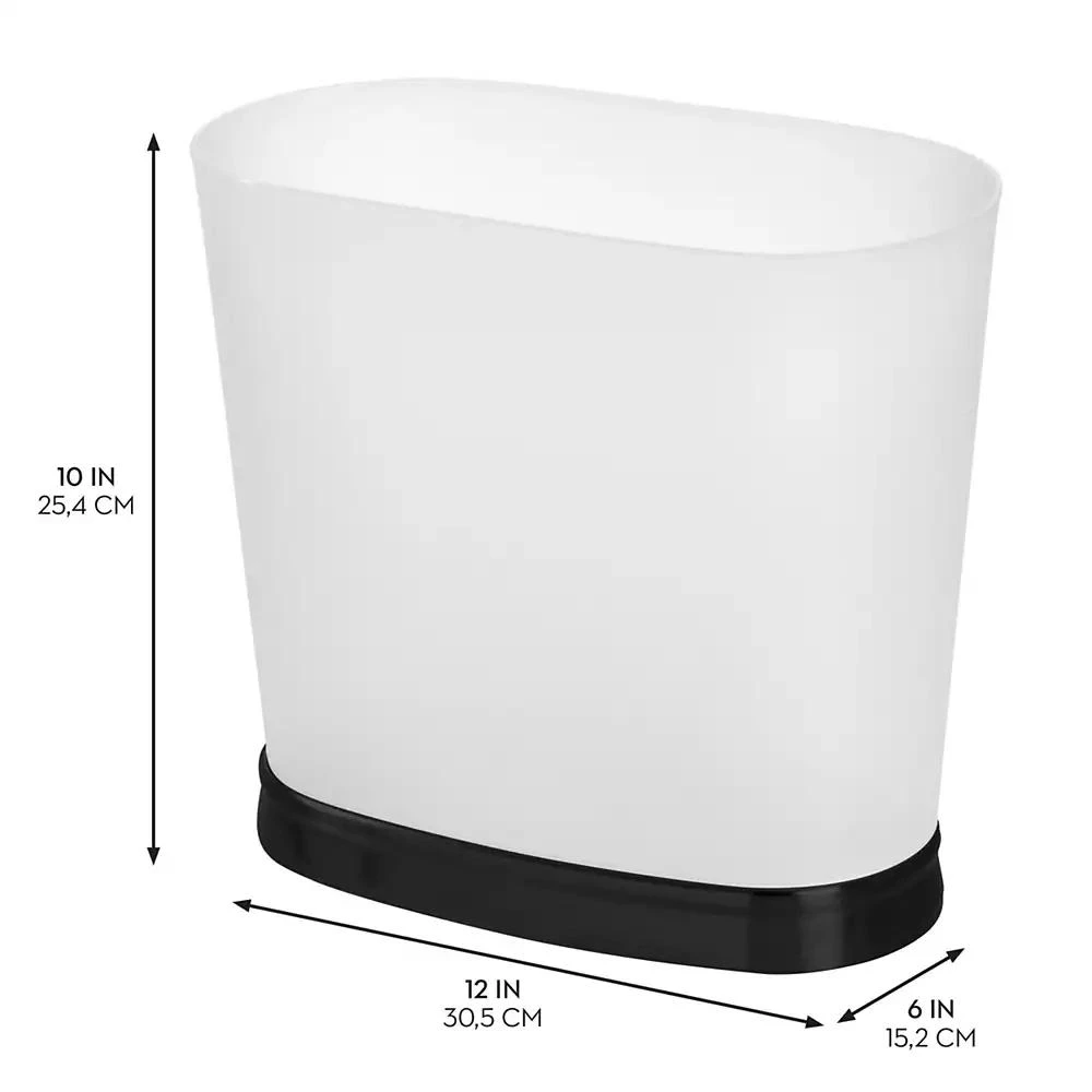 iDesign mSmall Oval Bathroom Trash Can - Frost/Matte Black - Made in USA 2