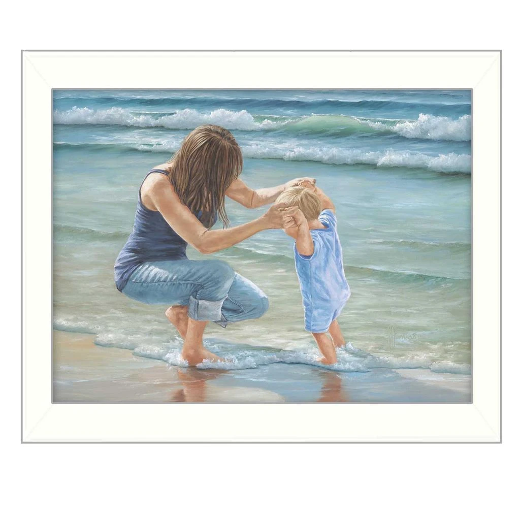 Hivvago Playing in the Water White Framed Print Wall Art 2