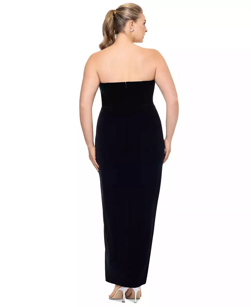 Betsy & Adam Plus Size Strapless Front-Slit Velvet Gown 2