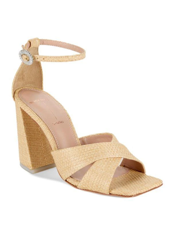 Black Suede Studio Chelsea Raffia Block Heel Sandals 2