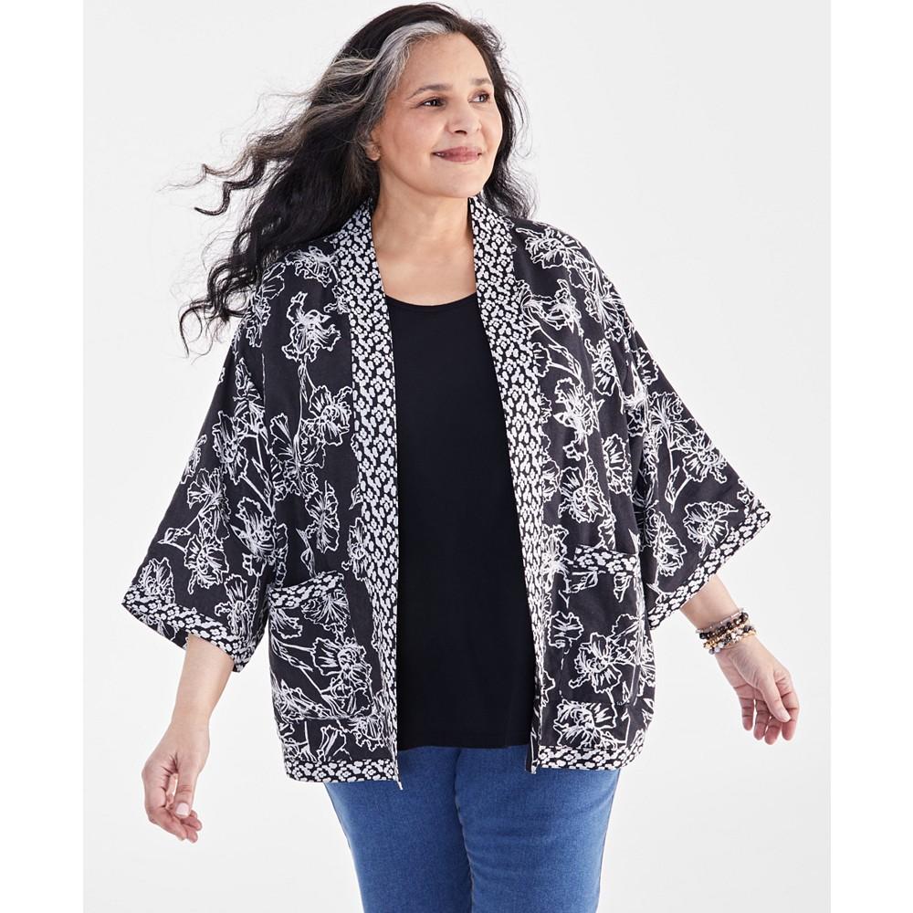 Style & Co Plus Size Linen Blend Reversible Kimono, Created for Macy's