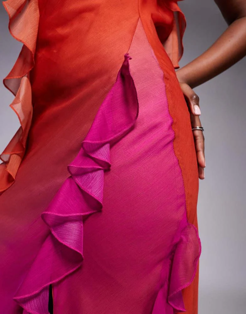 ASOS ASOS DESIGN chiffon ombre maxi dress in orange and pink 3