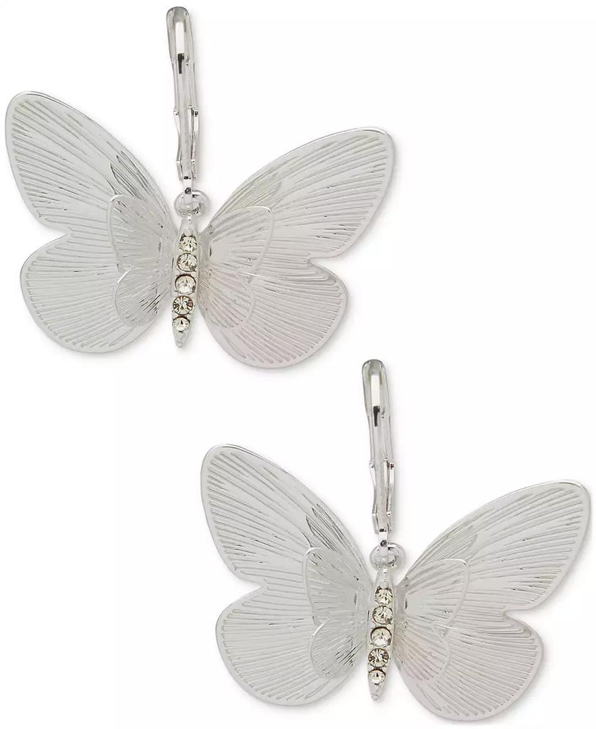 Lonna & Lilly Silver-Tone Pavé Textured Butterfly Drop Earrings