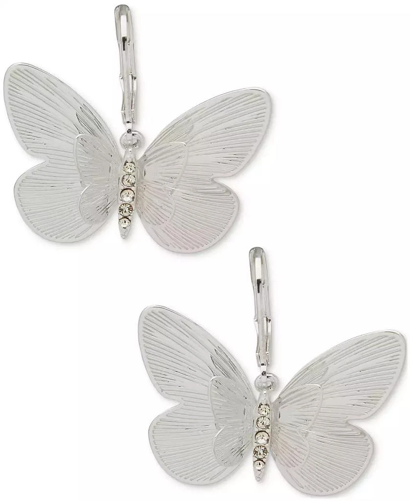 Lonna & Lilly Silver-Tone Pavé Textured Butterfly Drop Earrings 1