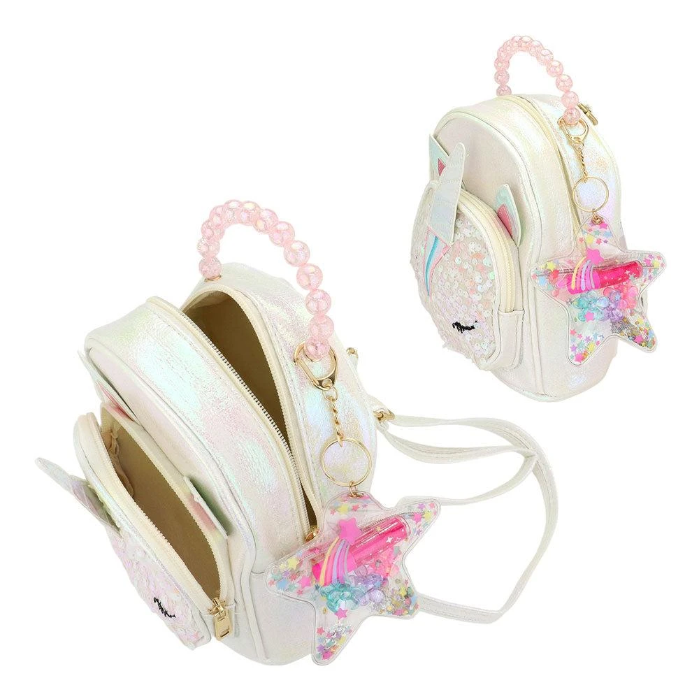 FASHNZFAB HOT FOCUS -Unicorn Pointed Sequin Embellished Tiny Mini Backpack with Star Keychain Pouch 3
