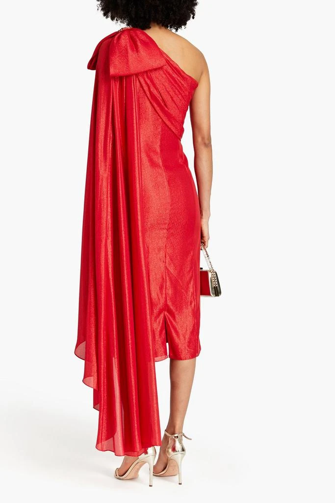 Jenny Packham One-shoulder bow-detailed lamé midi dress 3