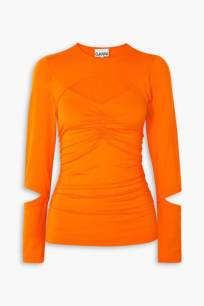 GANNI Cutout gathered stretch-TENCEL Lyocell jersey top
