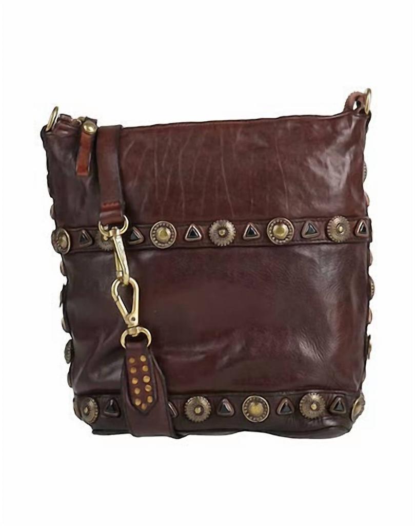 CAMPOMAGGI Women's Studded Shoulder Bag In Dark Brown