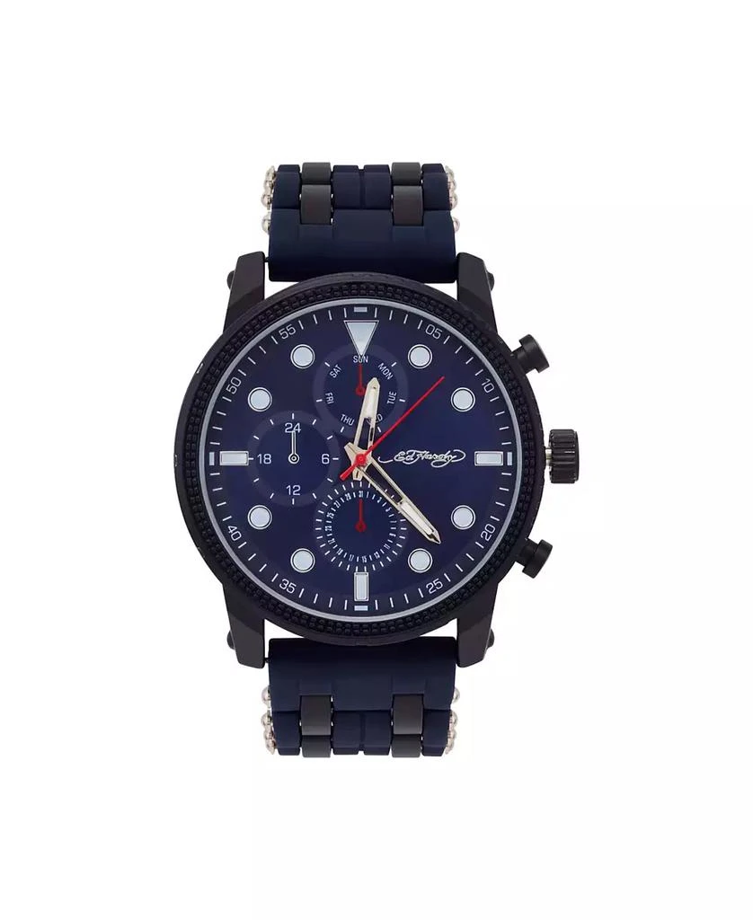 Ed Hardy Men's Navy Silicone Strap Watch 48mm 1