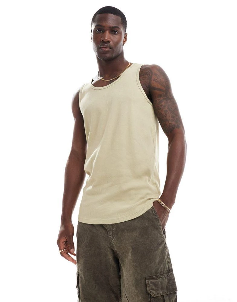 Brave Soul Brave Soul ribbed classic vest in pale olive green 1