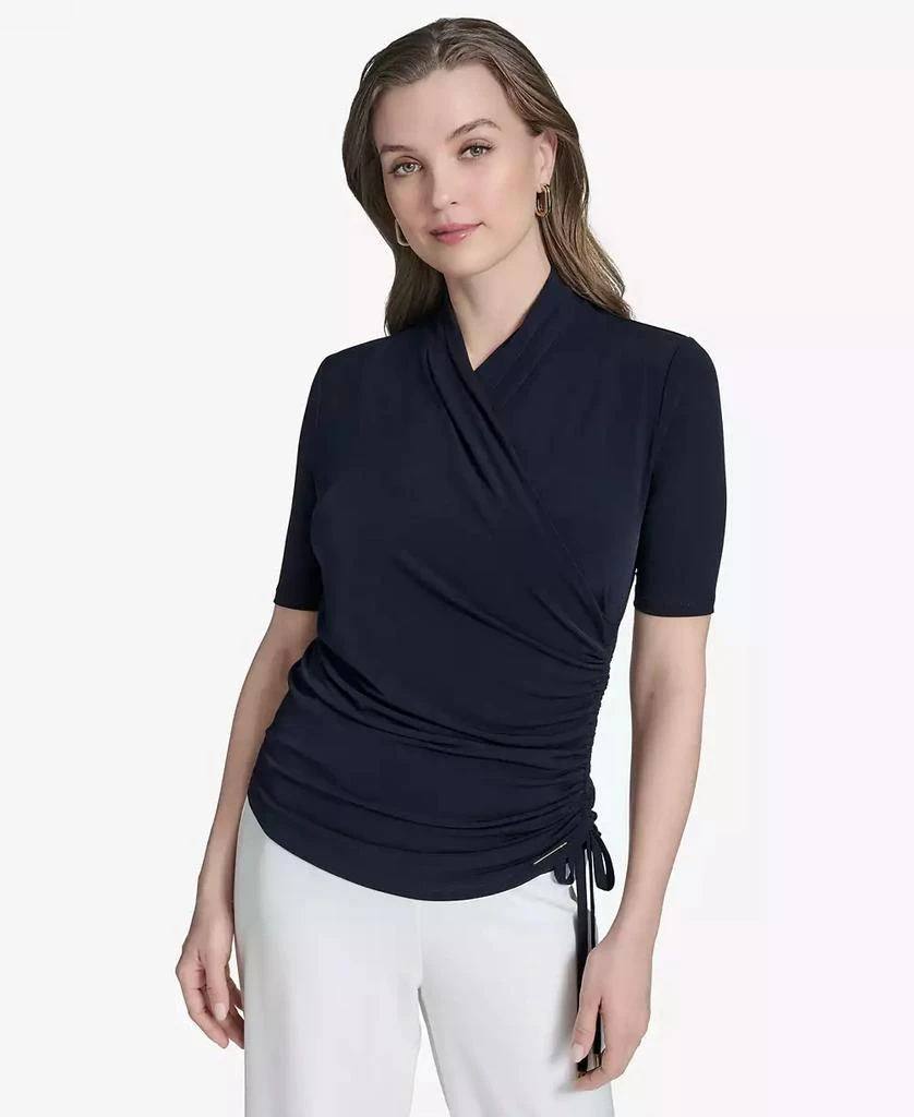 HALSTON Women's Ruched Faux-Wrap Top 1