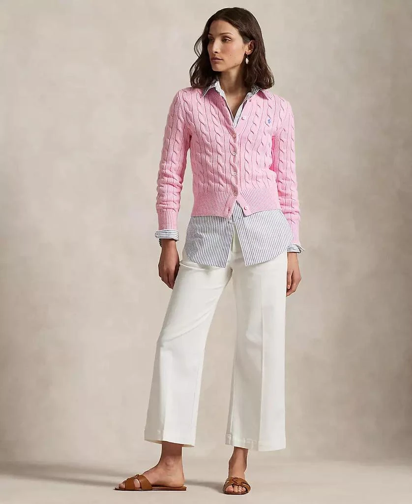 Ralph Lauren Women's Cable-Knit Cotton Crewneck Cardigan Sweater 2