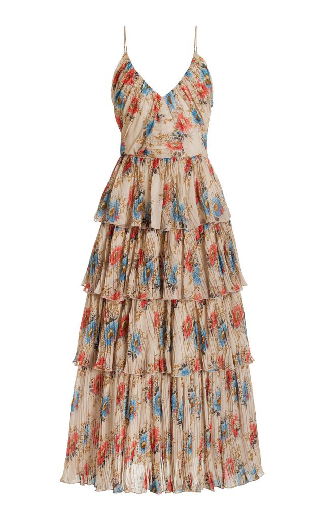 Sea Sea - Roanne Tiered Floral-Plisse Midi Dress - Green - US 2 - Moda Operandi