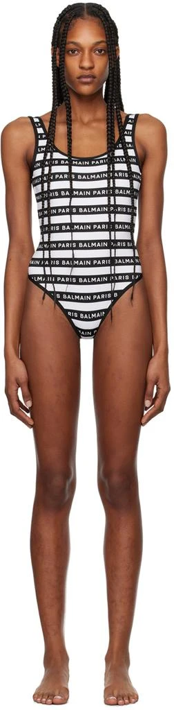 Balmain Black & White Striped One-Piece Swimsuit 1