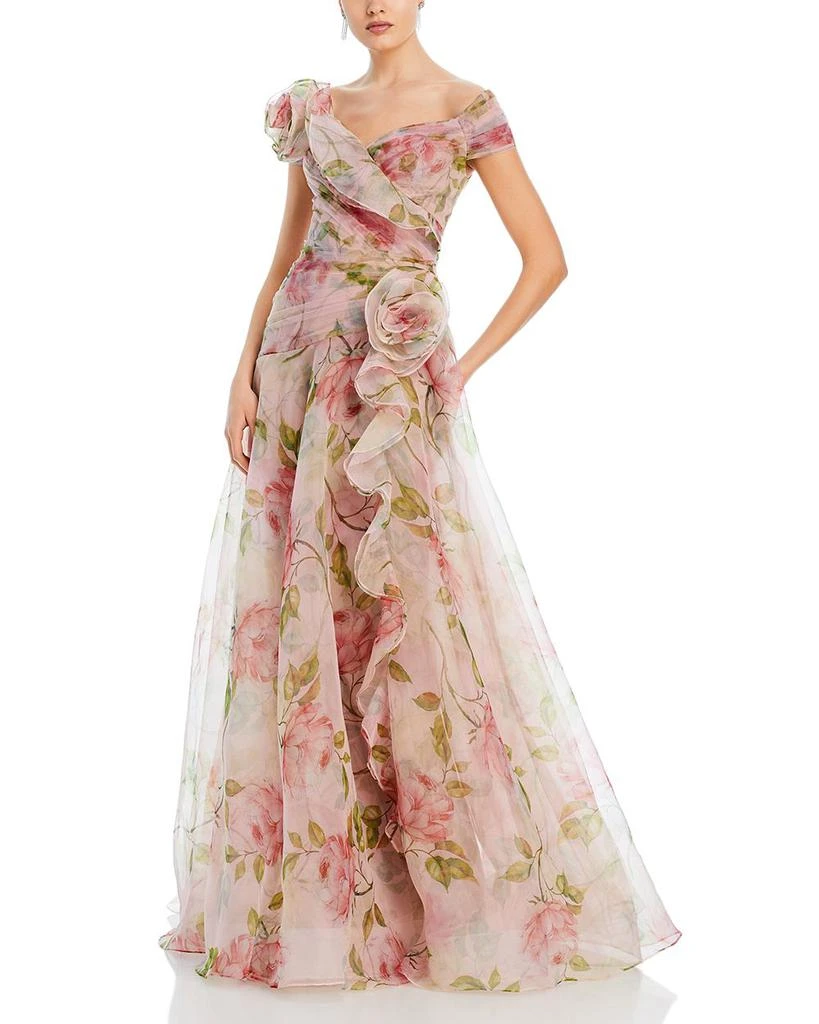 Teri Jon Organza Ruffled Rosette Gown 1