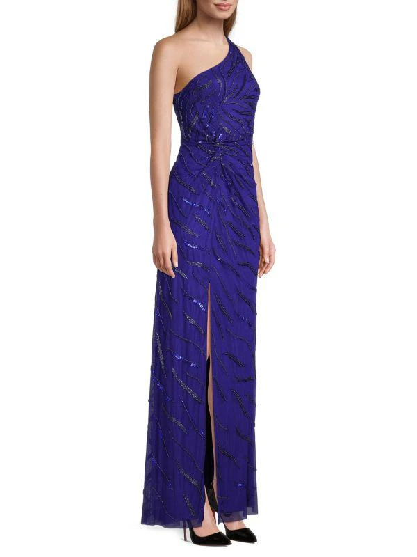 Aidan Mattox Beaded One-Shoulder Gown 3