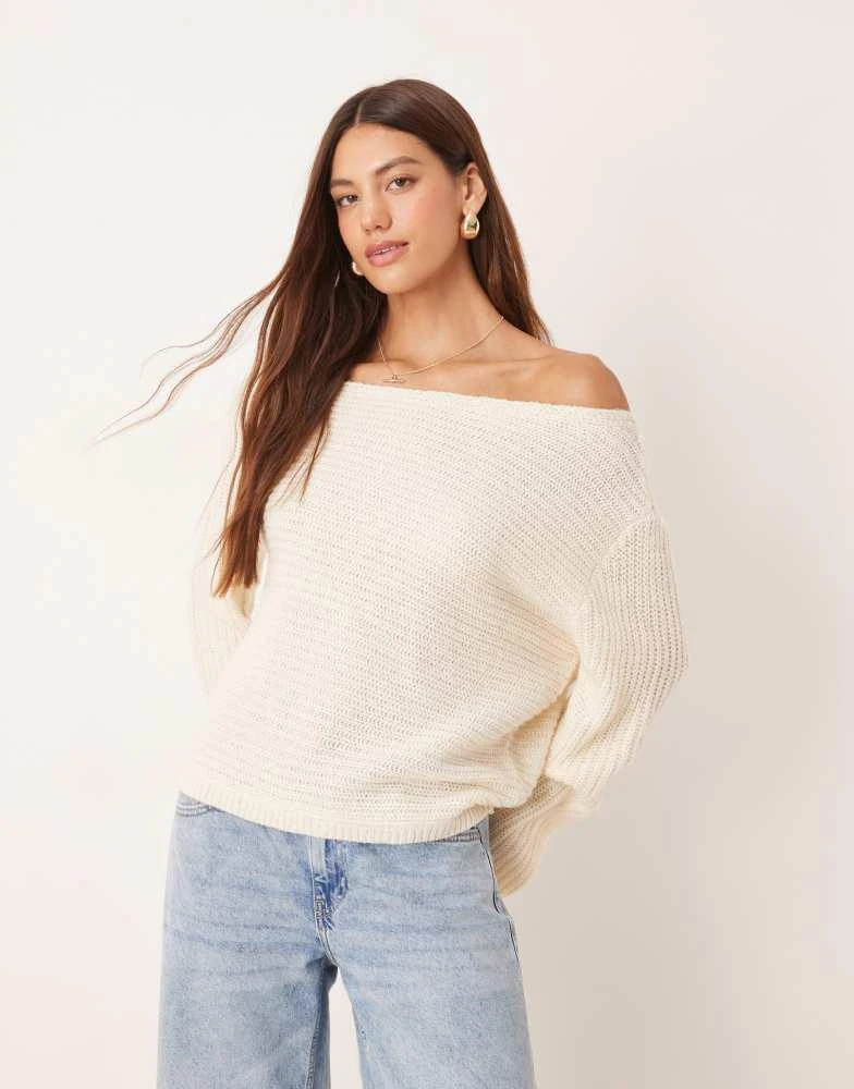 Asos Design White Off Shoulder Jumper ASOS ASOS DESIGN Knitted Off - Main Image