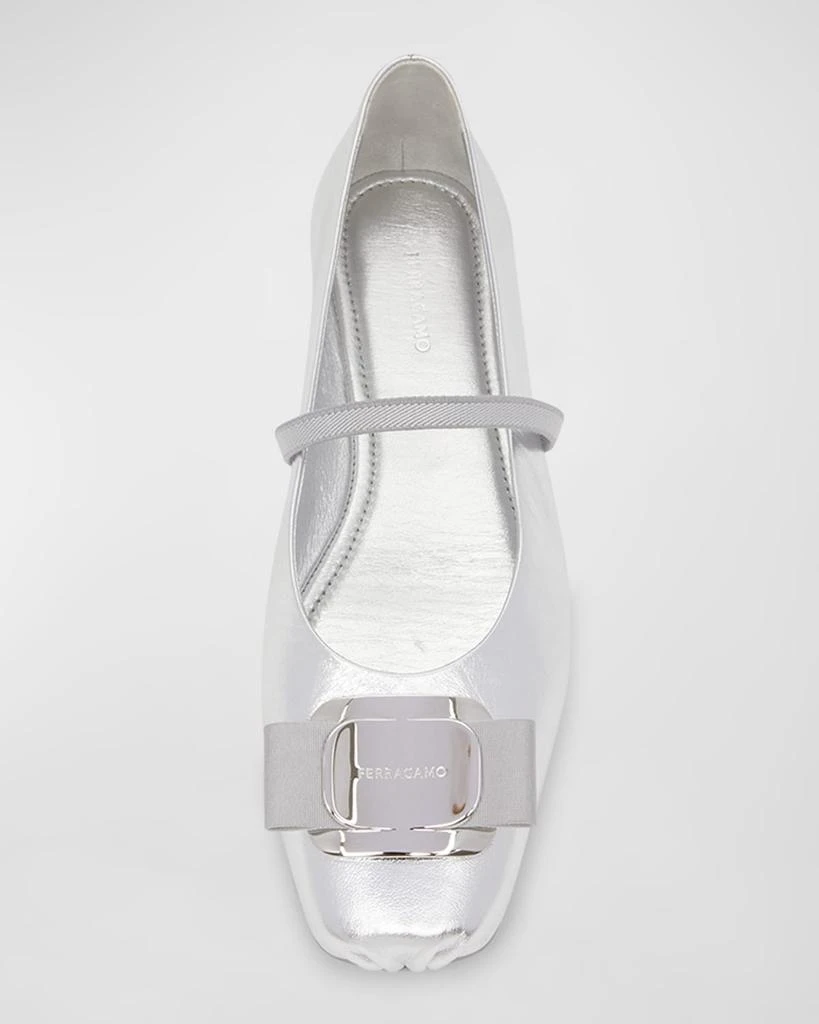 Salvatore Ferragamo Zina Metallic Bow Mary Jane Ballerina Flats 5