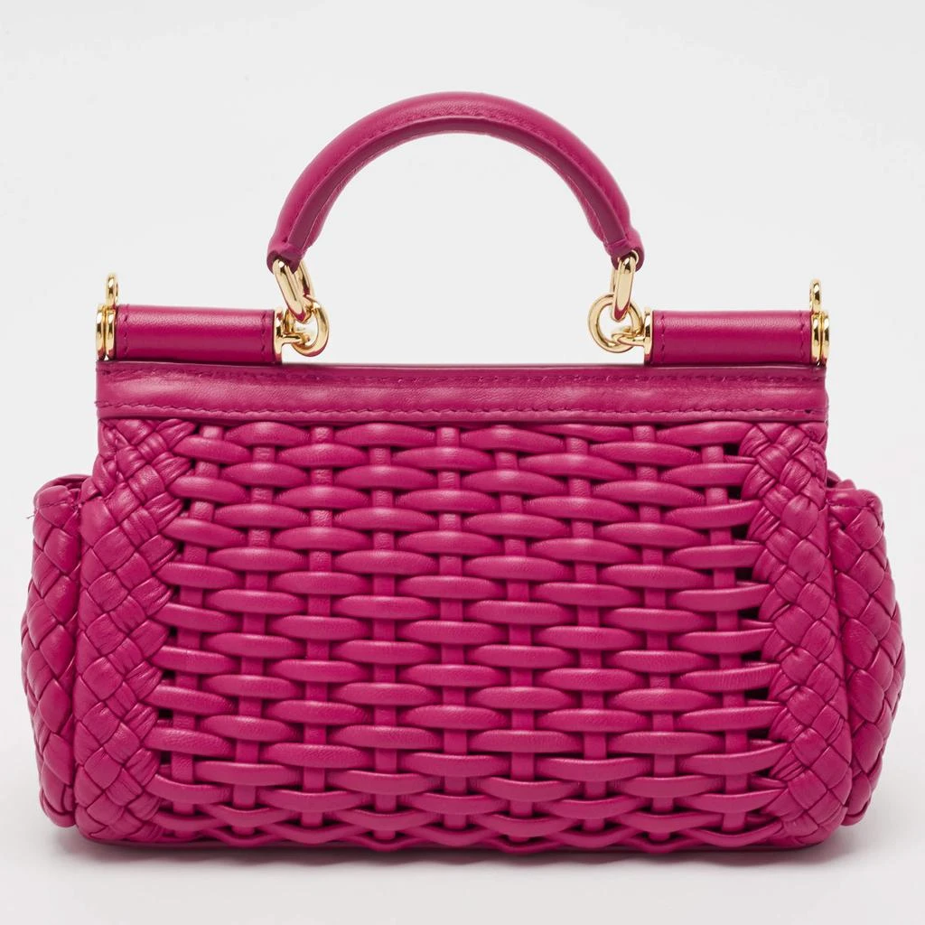 Dolce & Gabbana Dolce & Gabbana Fuchsia Leather Small Woven Sicily East West Top Handle Bag 4