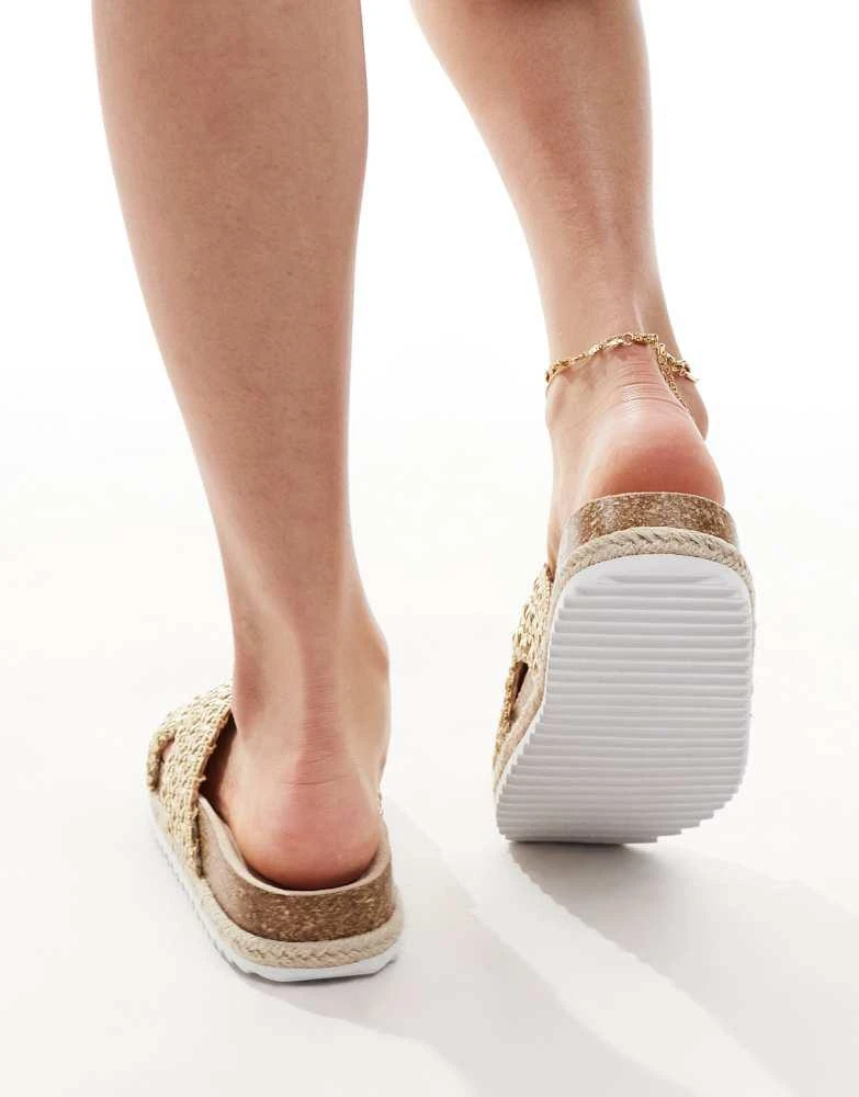 ASOS ASOS DESIGN Jessica cross strap espadrille mule sandal in gold weave 4