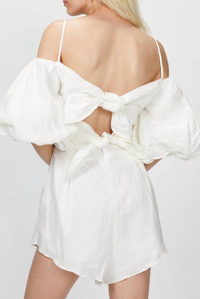 ADRIANA DEGREAS Linen Playsuit With Double Knot In White