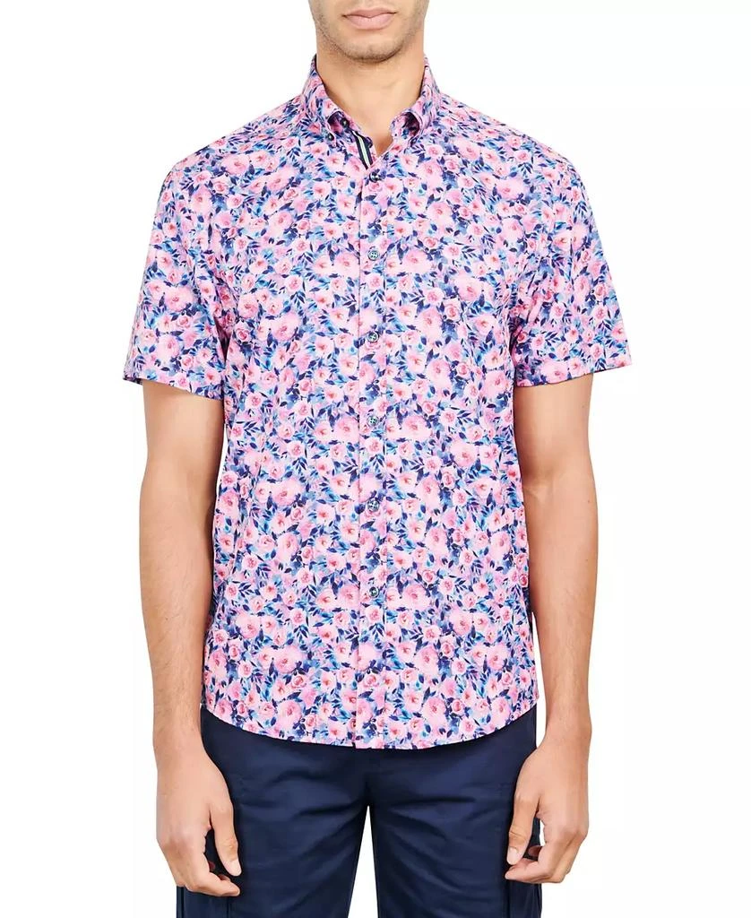 Society of Threads Men's Slim-Fit Performance Stretch Floral Print Short-Sleeve Button-Down Shirt 1
