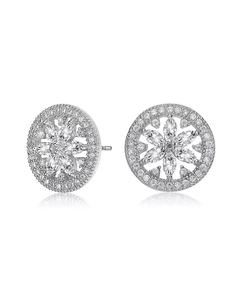 Genevive GV Sterling Silver White Gold Plated Clear Marquise with Round Cubic Zirconia Halo Wreath Earrings