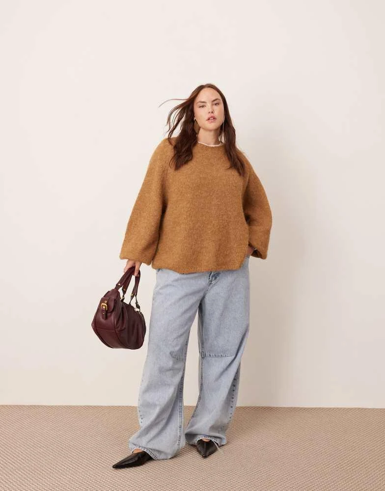 ASOS ASOS EDITION Curve knitted oversized crew neck jumper in camel 4