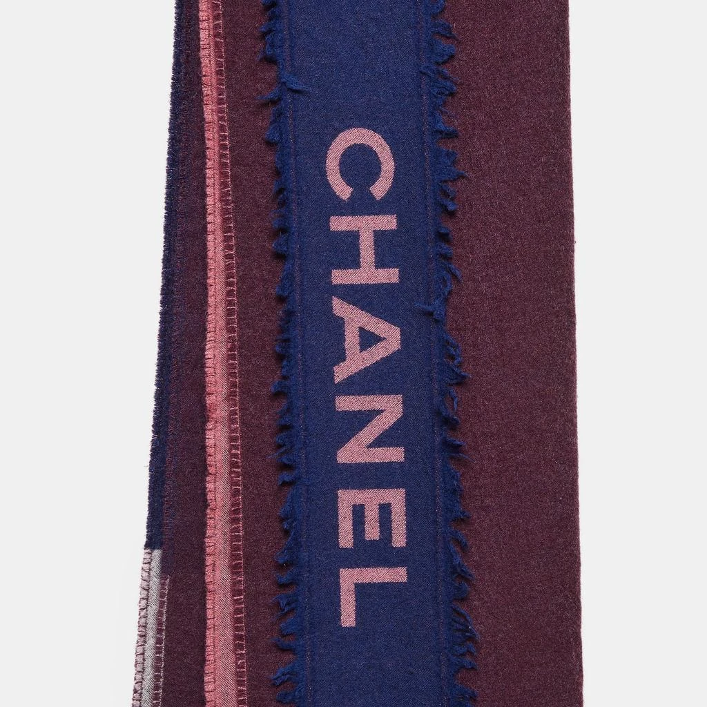 Chanel Chanel Multicolor Logo Pattern Cashmere and Silk Raw Edge Scarf 3