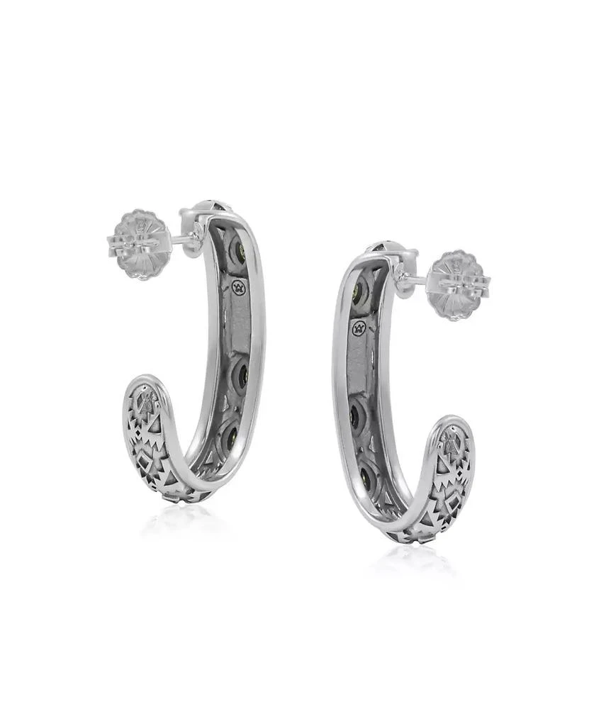 American West Jewelry Sterling Silver Green Serpentine Patterned J-Hoop 1 Inch Earrings 5