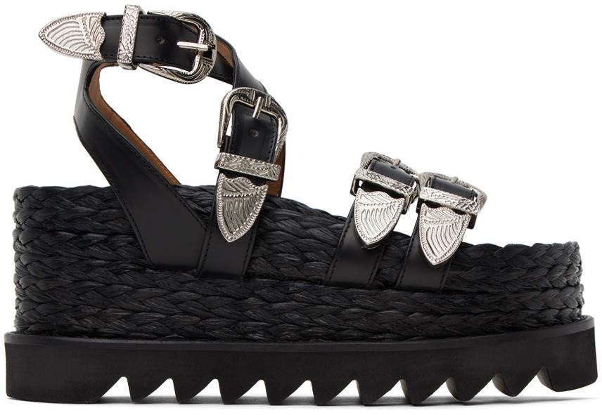 Toga Pulla Black Pin-Buckle Platform Sandals