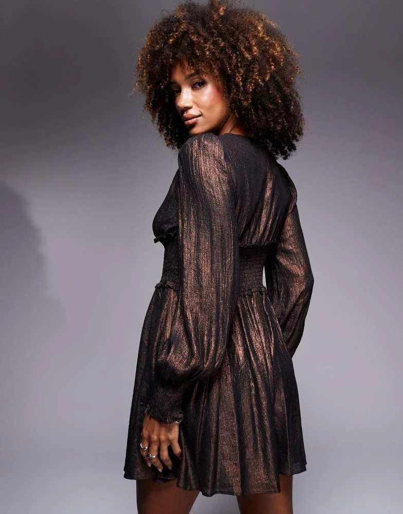 True Decadence True Decadence Smocked waist mini dress in chocolate metallic 3